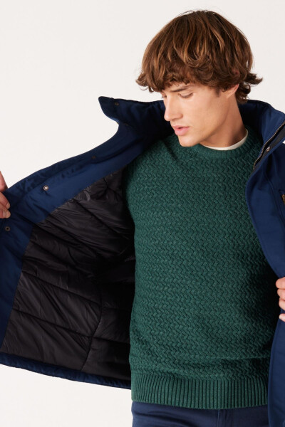 Regular Fit Normal Kesim Kapüşonlu Lacivert Parka - NavyX-W40BWW114 - 4