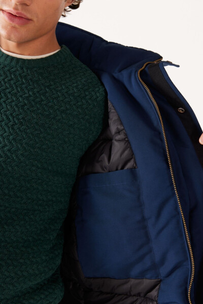 Regular Fit Normal Kesim Kapüşonlu Lacivert Parka - NavyX-W40BWW114 - 5