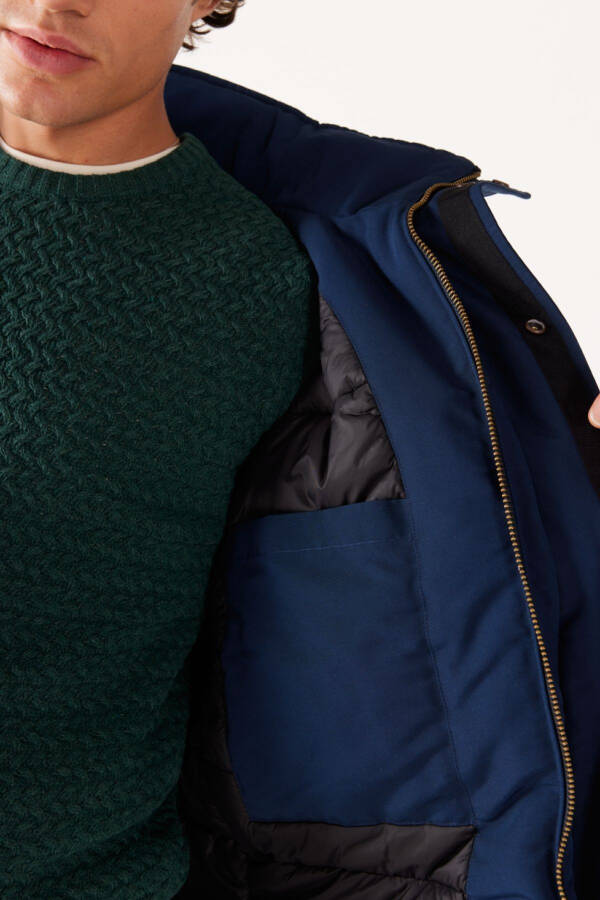 Regular Fit Normal Kesim Kapüşonlu Lacivert Parka - NavyX-W40BWW114 - 5