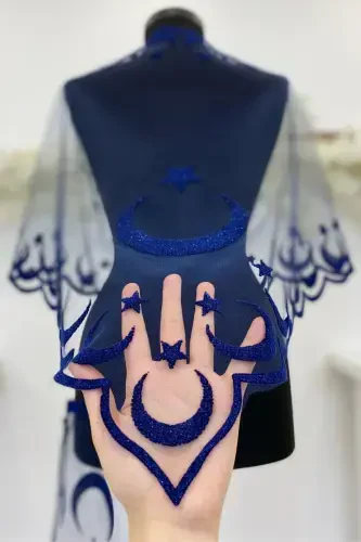 Lacivert Kelinlik To'plami, Kuyov Yelkasi, Taqinchoqlar Lenta, Qo'l Guli, Xina Ro'moli, 10 Bo'lak-Lacivert - 3