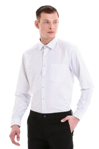 Lacivert Klasik Fit Baskılı Pamuklu Slim Yaka Uzun Kollu Klasik Gömlek-Lacivert - 3