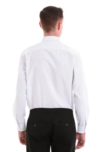 Lacivert Klassik Fit Baskılı Pamuklu Slim Yoqalı Uzun Yengli Klassik Ko'ylak-Lacivert - 7