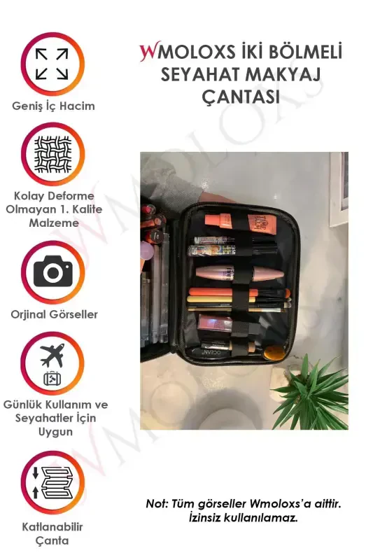 Lacivert Kosmetik Makiyaj Chamadani Organayzer Sayohat Tipi Bo'linmali Katta Shaffof Makiyaj Tartibga Soluvchi-Lacivert - 2