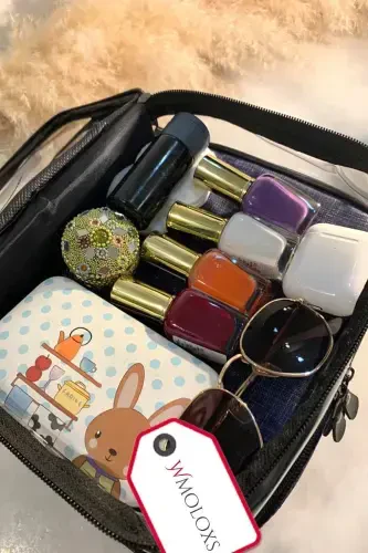 Lacivert Kosmetik Makiyaj Chamadani Organayzer Sayohat Tipi Bo'linmali Katta Shaffof Makiyaj Tartibga Soluvchi-Lacivert - 5