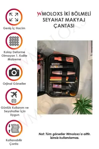 Lacivert Kozmetik Makyaj Çantası Organizer Seyahat Tipi Bölmeli Büyük Şeffaf Makyaj Düzenleyici-Lacivert - 2