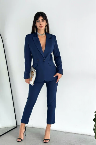 Lacivert Kruvaze Blazer Ceket Havuç Pantolon Takım Elbise-Lacivert - DIAVES (1)