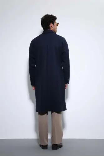 Lacivert Kuşaklı Oversize Erkek Kaban - Lacivert - 5