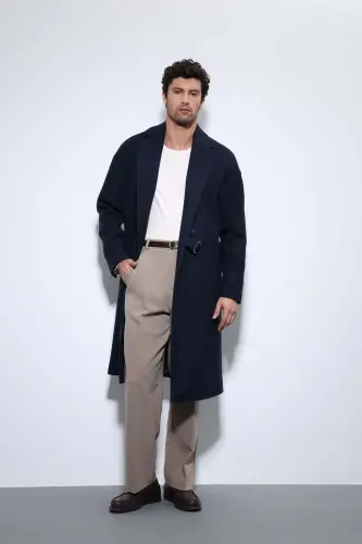 Lacivert Kuşaklı Oversize Erkek Kaban - Lacivert - ANTIOCH (1)