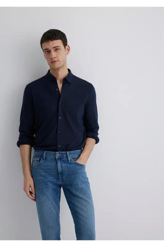 Liyosel Karışımlı Lacivert Gömlek Slim Fit / Dar Kesim 0211582-70488 - Lacivert-70488 - 2