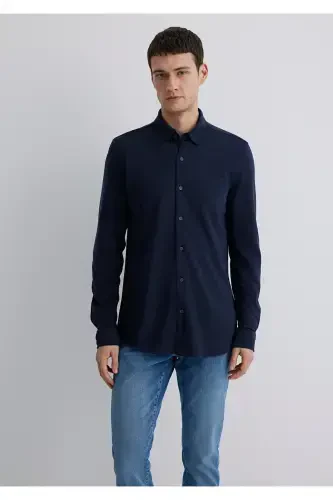 Lacivert Liyosel Ko'ylak Slim Fit / Tor Kisim 02115 - 3