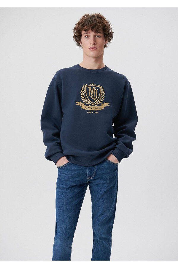 Lacivert, nakış detaylı sweatshirt (0S10130-70490) - 1