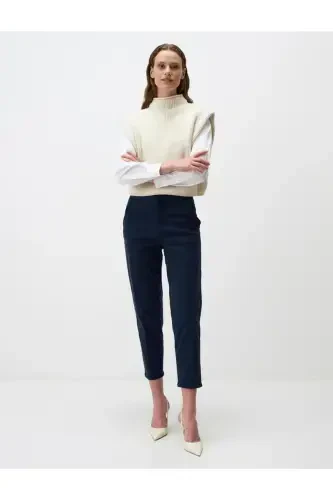 Lacivert Normal Paça Cepli Gabardin Pantolon-Lacivert - 1