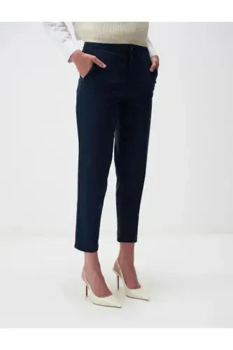 Lacivert Normal Paça Cepli Gabardin Pantolon-Lacivert - 4