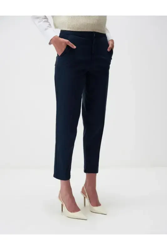 Lacivert Normal Paça Cepli Gabardin Pantolon-Lacivert - 4