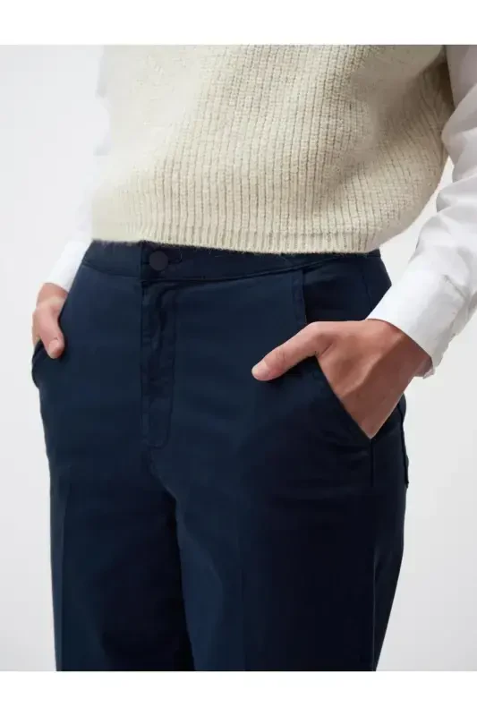 Lacivert Normal Paça Cepli Gabardin Pantolon-Lacivert - 5