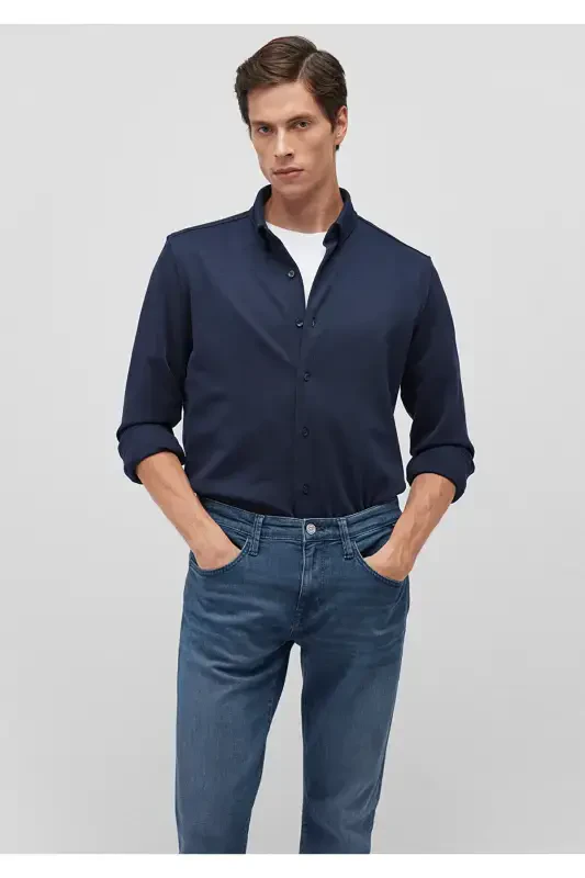 Lacivert O'rma Ko'ylak Slim Fit / Tor Kesim 0211236- - MAVI