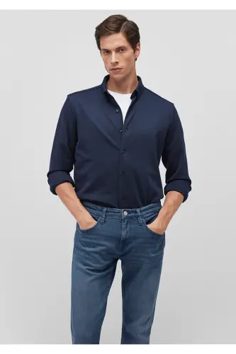 Lacivert Örme Gömlek Slim Fit / Dar Kesim 0211236-86415 - Lacivert-86415 - 1