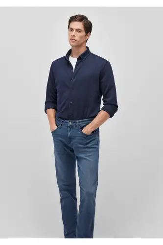 Lacivert Örme Gömlek Slim Fit / Dar Kesim 0211236-86415 - Lacivert-86415 - 2