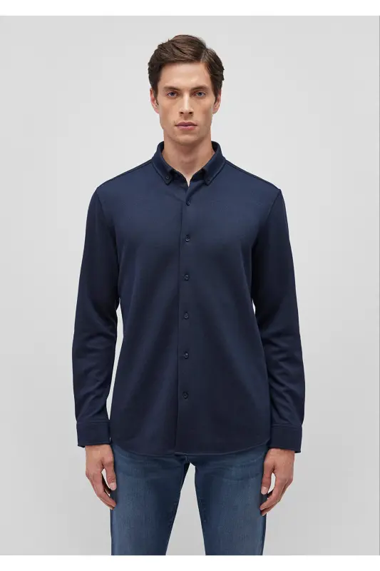 Lacivert Örme Gömlek Slim Fit / Dar Kesim 0211236-86415 - Lacivert-86415 - 3