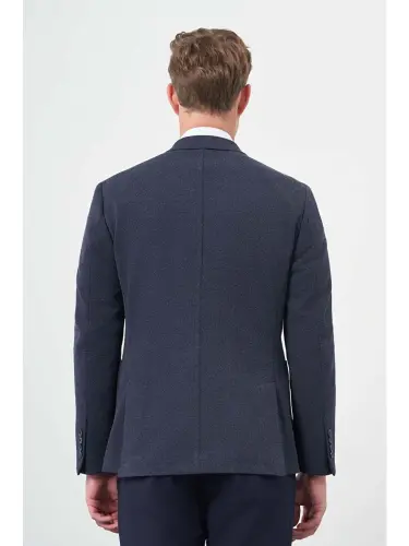 Lacivert Örme Kılıç Yaka 6 Drop Slim Fit Ceket 1002245156-Lacivert - 5