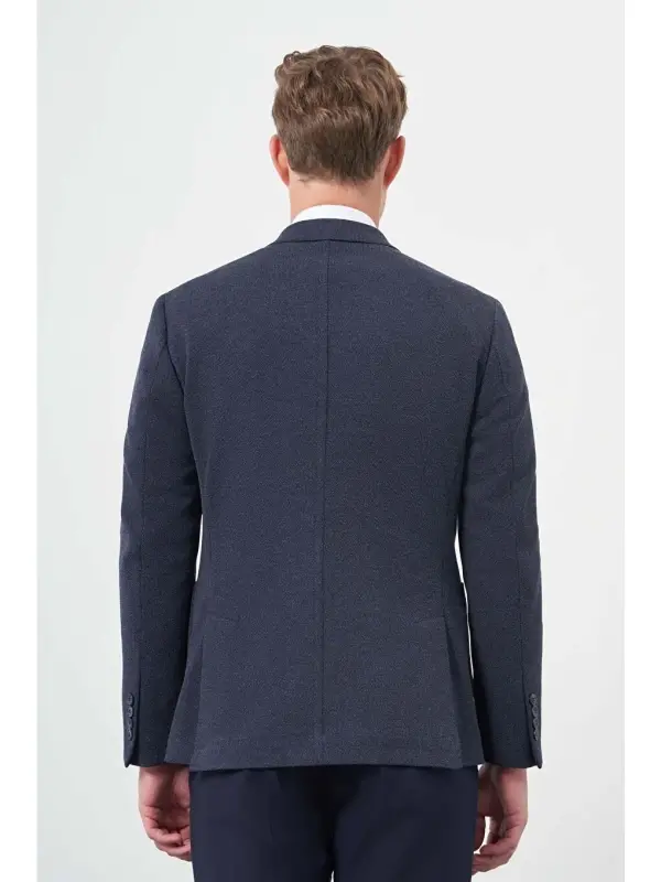 Lacivert Örme Kılıç Yaka 6 Drop Slim Fit Ceket 1002245156-Lacivert - 5