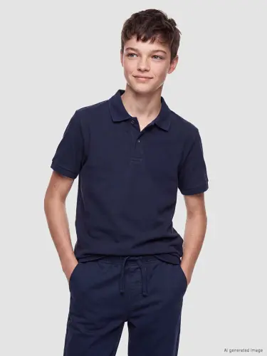 Lacivert Polo Yaka Erkek Çocuk Tişört-L - 1