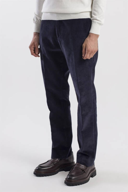 Lacivert Regular Fit %100 Pamuk Kadife Pantolon - 3