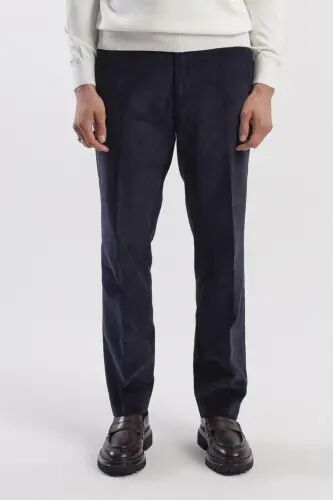 Lacivert Regular Fit %100 Pamuk Kadife Pantolon 