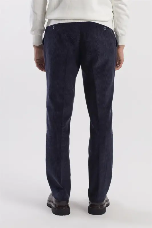 Lacivert Regular Fit %100 Pamuk Kadife Pantolon - 4