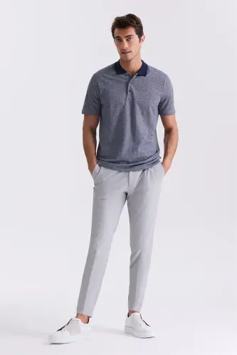 Lacivert Regular Fit Desenli Polo Yaka T-Shirt - JAKAMEN (1)