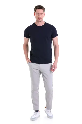 Lacivert Regular Fit Düz 100% Pamuk Bisiklet Yaka Tişört - Lacivert - HATEMOĞLU (1)