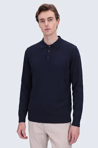 Lacivert Regular Fit Düz Polo Yaka Triko Kazak - Lacivert - Hatemoğlu (1)