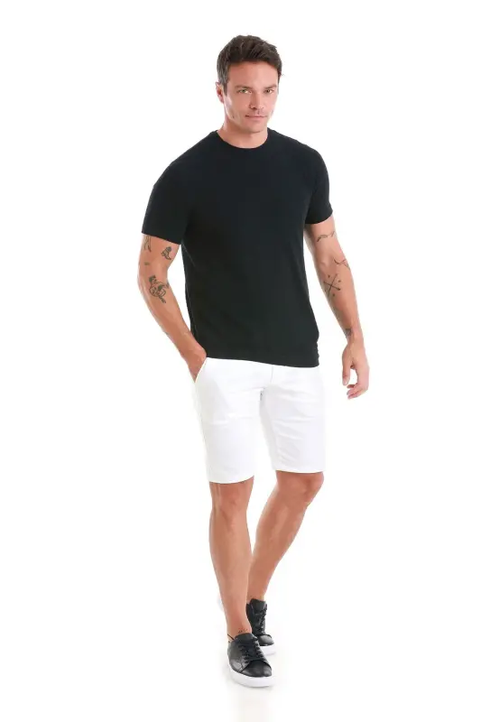 Lacivert Regular Fit Jakarlı Bisiklet Yaka Tişört-Lacivert - 2