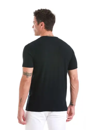 Lacivert Regular Fit Jakarlı Bisiklet Yaka Tişört-Lacivert - 6