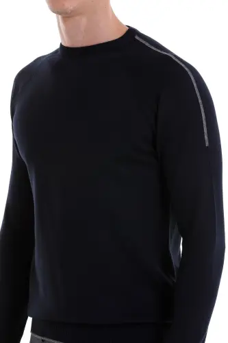 Lacivert Regular Fit Jakarlı Bisiklet Yaka Yünlü Triko Kazak-Lacivert - 5