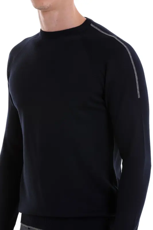 Lacivert Regular Fit Jakarlı Bisiklet Yaka Yünlü Triko Kazak-Lacivert - 5