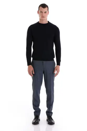 Lacivert Regular Fit Jakarlı Bisiklet Yaka Yünlü Triko Kazak-Lacivert - 2