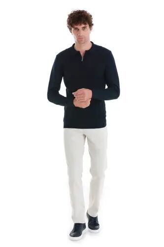 Lacivert Regular Fit Jakarlı Polo Yaka Yünlü Triko Kazak - Lacivert - HATEMOĞLU (1)