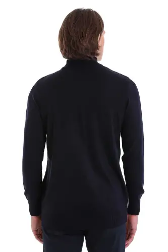 Lacivert Regular Fit Jakarlı Yarım Balıkçı Yaka Triko Kazak - Lacivert - 6