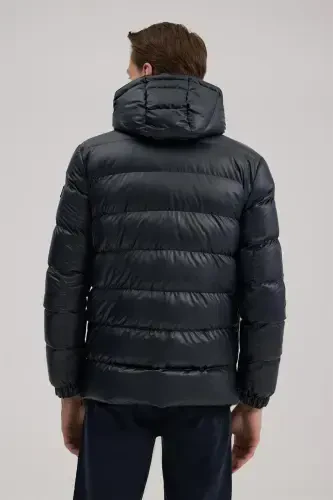 Lacivert Regular Fit Kapüşonlu Şişme Kışlık Mont - 4