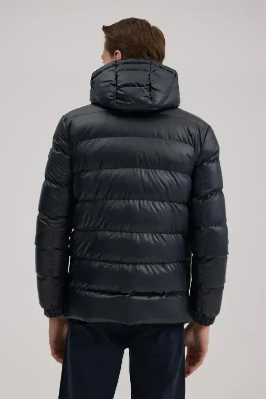 Lacivert Regular Fit Kapüşonlu Şişme Kışlık Mont - 4