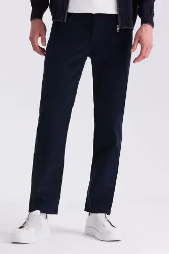 Lacivert Regular Fit Likralı Pamuklu Kadife Pantolon - 1