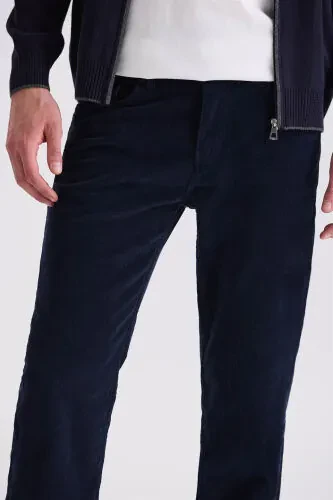 Lacivert Regular Fit Likralı Pamuklu Kadife Pantolon - 3
