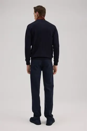 Lacivert Regular Fit naqshli fermuarli trikotaj kardigan - 4
