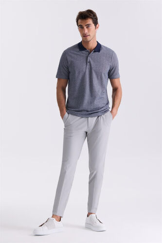 Lacivert Regular Fit naqshli polo yoqali futbolka - JAKAMEN (1)