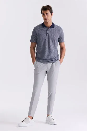 Lacivert Regular Fit naqshli polo yoqali futbolka - Modazone (1)