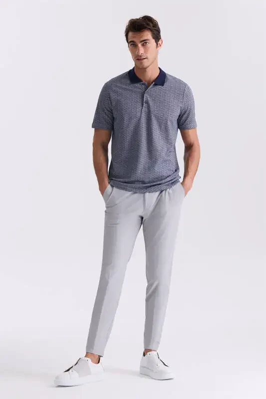 Lacivert Regular Fit naqshli polo yoqali futbolka - 2