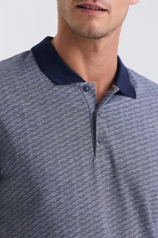 Lacivert Regular Fit naqshli polo yoqali futbolka - 3