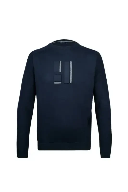 Lacivert Regular Fit Velosiped Yoqali Paxtali Triko K - HATEMOĞLU