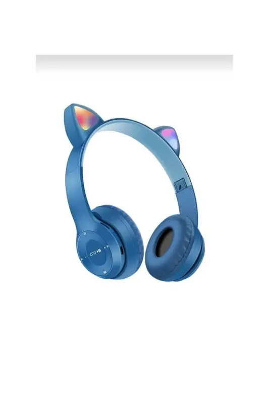 Lacivert Renk Vilya Kedi Kulağı Detaylı Uyumlu Bluetooth Kablosuz Kulaklık Çocuk Oyuncu Aux Kablo - turkuaz - 1